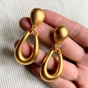 Vintage 90s Anne Klein Gold Tone Door Knocker Style Chunky Statement Earrings